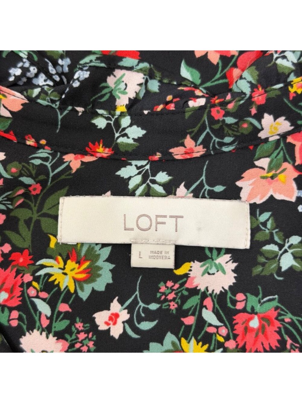 LOFT Floral Women L Sleeveless Ruffled Shoulders Lightweight Vibrant Multi-Color - Picture 3 of 9